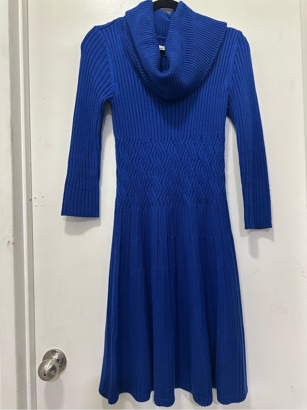 Eliza J Cowl Neck Ribbed Knit Dress in Royal Blue Fit & Flare Sz S